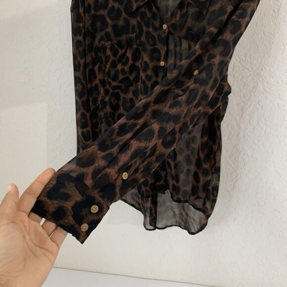 Free People Easy Rider Blouse Leopard Animal Print Sheer Button Down Oversized - Picture 5 of 10